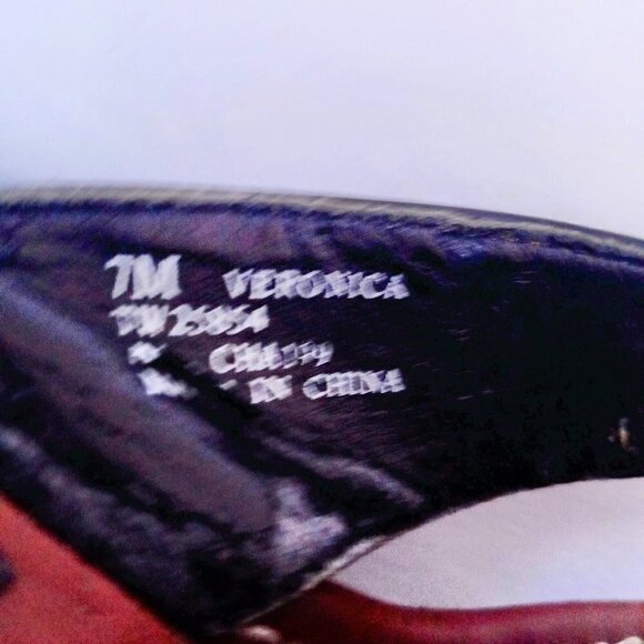 TOMMY HILFINGER BLACK PATENT LEATHER BLACK WHITE STRIPE WEDGE SANDAL SIZE 7 - Picture 6 of 6